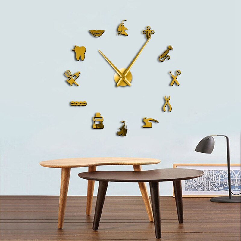 Tandarts Diy Giant Wandklok Oversized Wandklok Grote Naald Spiegel Tandarts Kantoor Decor Tandarts Art S