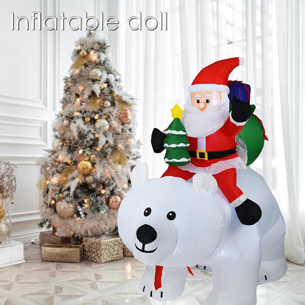 6FT Giant Inflatable Santa Claus Riding Polar Bear Christmas Inflatable Shaking Head Doll Indoor Outdoor Garden Xm as Home Decor