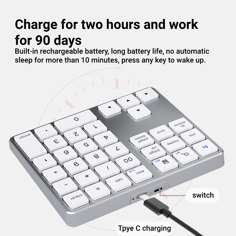 2.4Ghz Draadloos Bluetooth Numeriek Toetsenbord K35 Nummerblok USB C Oplaadbare Numpad voor IOS Android Windows Digitale Toetsenbord
