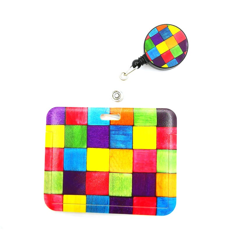 Rainbow lattice Pattern Horizontal ID Retractable Badge Holder ID Badge Holder Clip Name Card Keychain Nurse Work Decorations: 7
