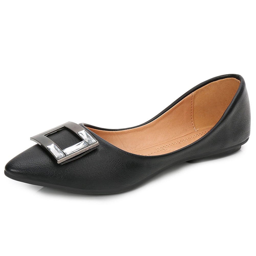 Bonjomarisa Dames Daily Casual Slip-On Flats Elegante Ondiepe Ol Flats Vrouwen Cool Metalen Decoreren Schoenen Vrouw: Black / 9
