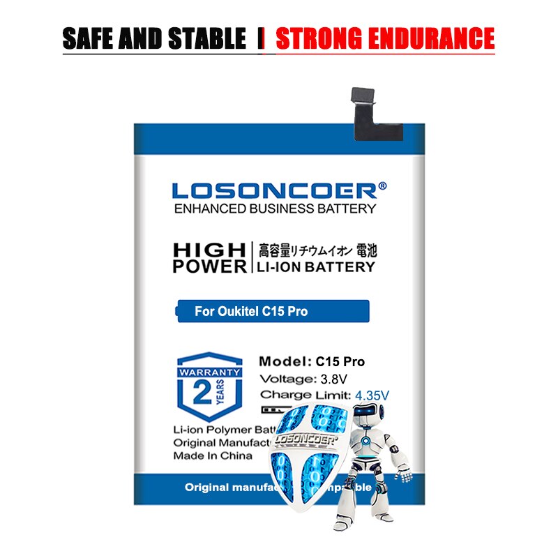 LOSONCOER High Capacity Battery 3700mAh for Oukitel C15 Pro - Compatible Replacement