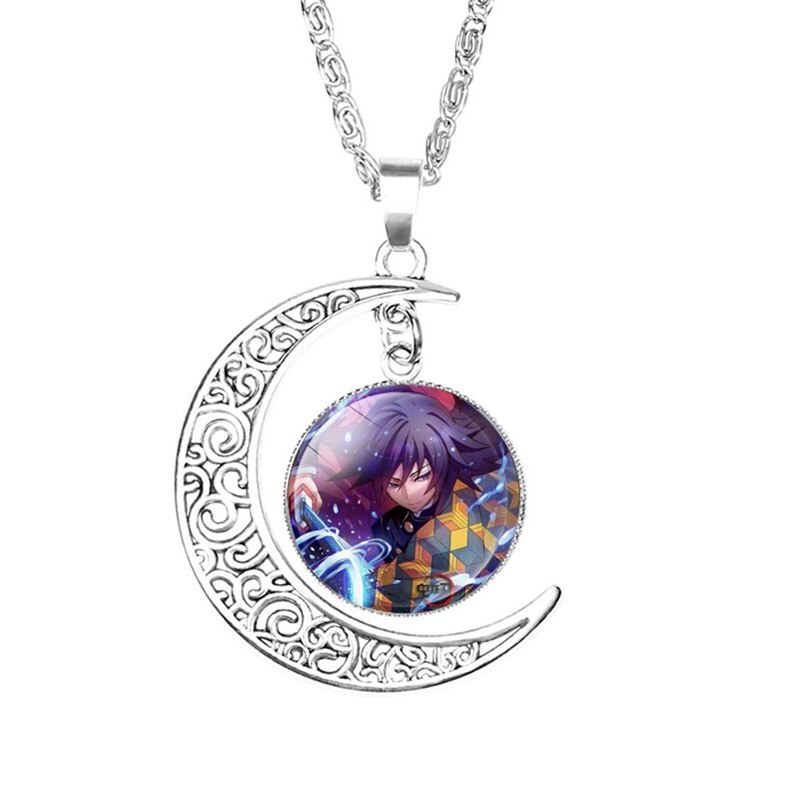 FIMAODZ Anime My Hero Academia naszyjnik Demon Slayer Midoriya Izuku Todoroki rysunek szkło Gem wisiorek z księżycem łańcuch biżuteria prezent: Platerowany rodem