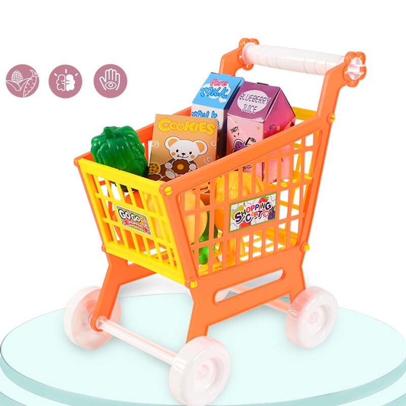 Kinderen Winkelwagentje Speelgoed kinderen Educatief Supermarkt Winkelwagen 21 PCS Rollenspel Speelgoed Oranje