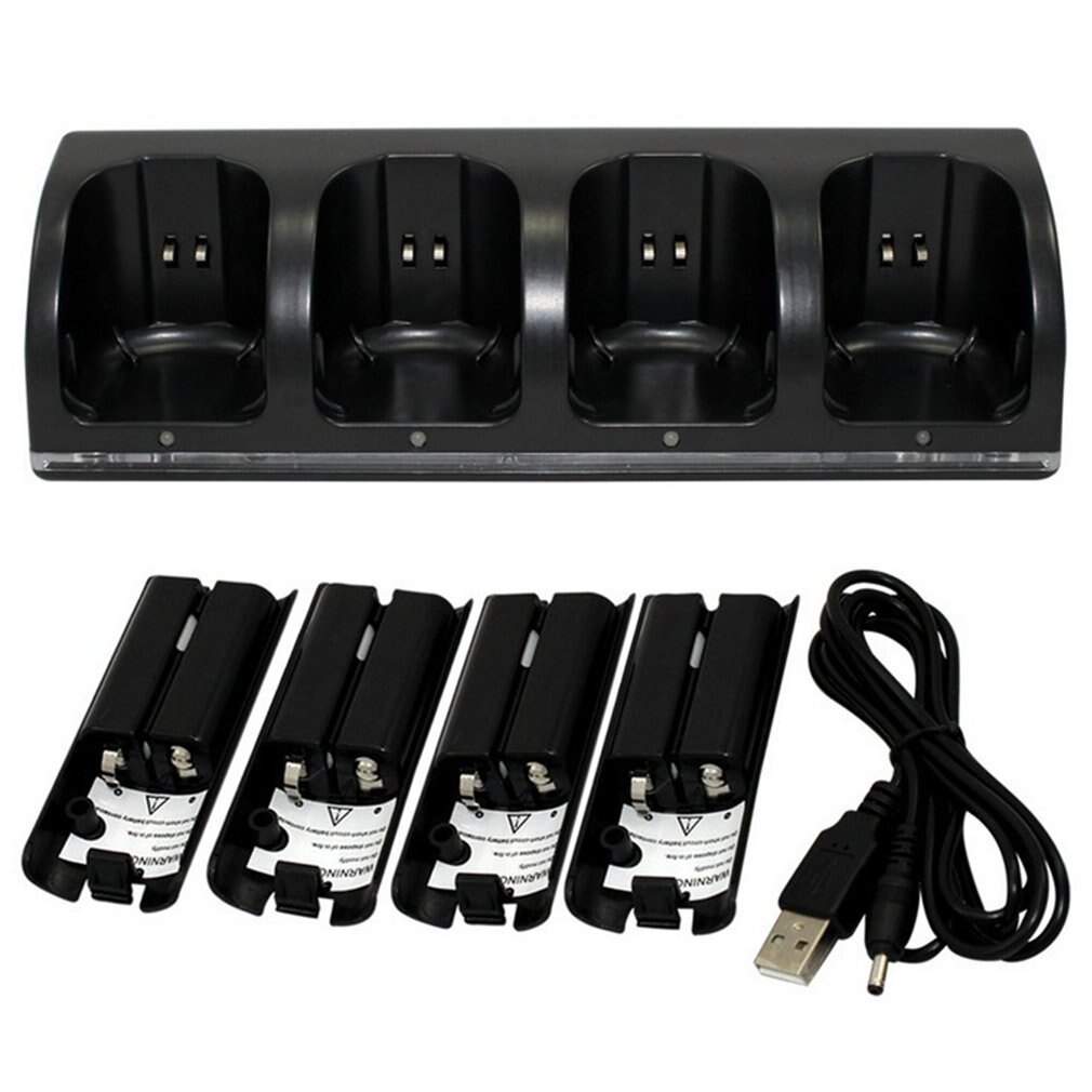 For Nintend WII Remote Controller Charger Charging Dock Station +2 Batteries Game Accessories: black four batteries