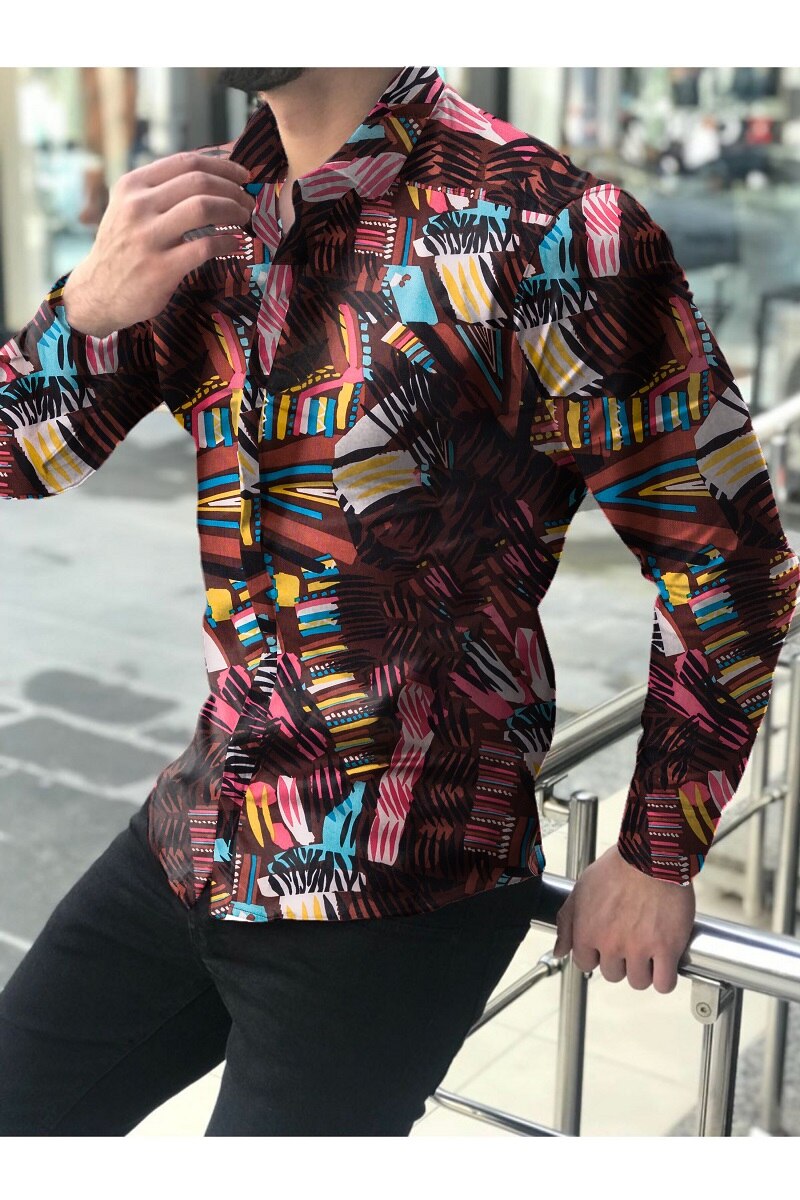 Camisas florales de manga larga de Otoño de para hombres camisas estampadas con flores de corte delgado para hombres cami