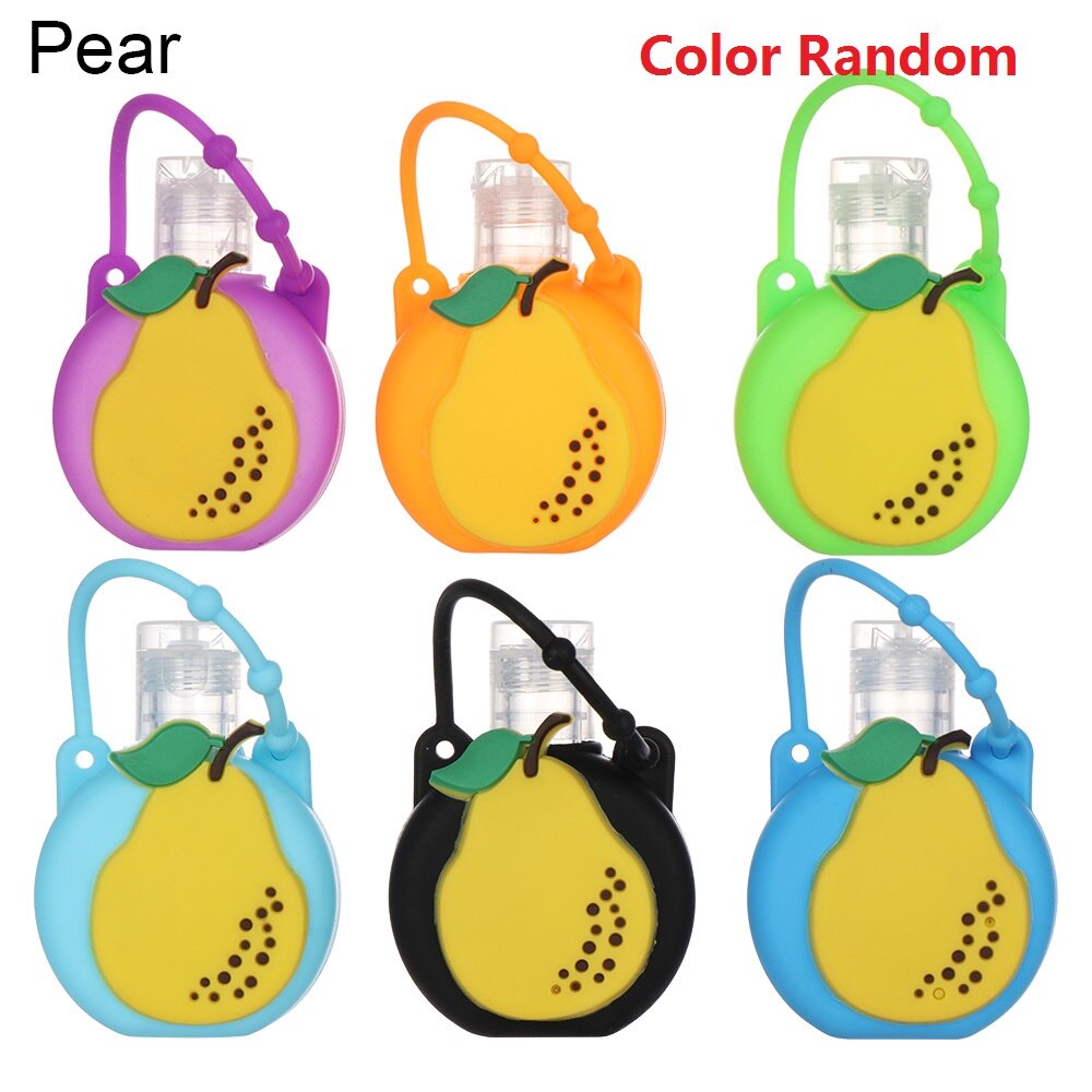 1 unidad de dispensador de jabón portátil de gel de silicona para manos dispensador de jabón botella rellenable Fruta de dibujos animados botella embotelladora de flores de animales: Pear