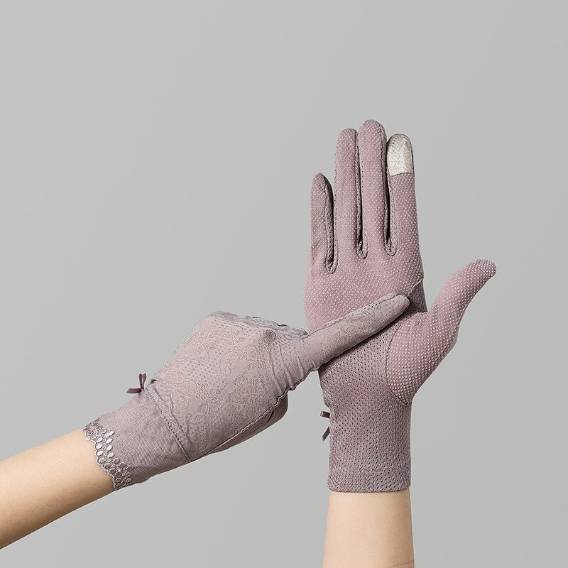 Gants d&#39;été fins en soie glacée pour femmes, dentelle Sexy, écran tactile, protection solaire, gants Anti-UV, antidérapants, fleurs délicates respirantes: 04