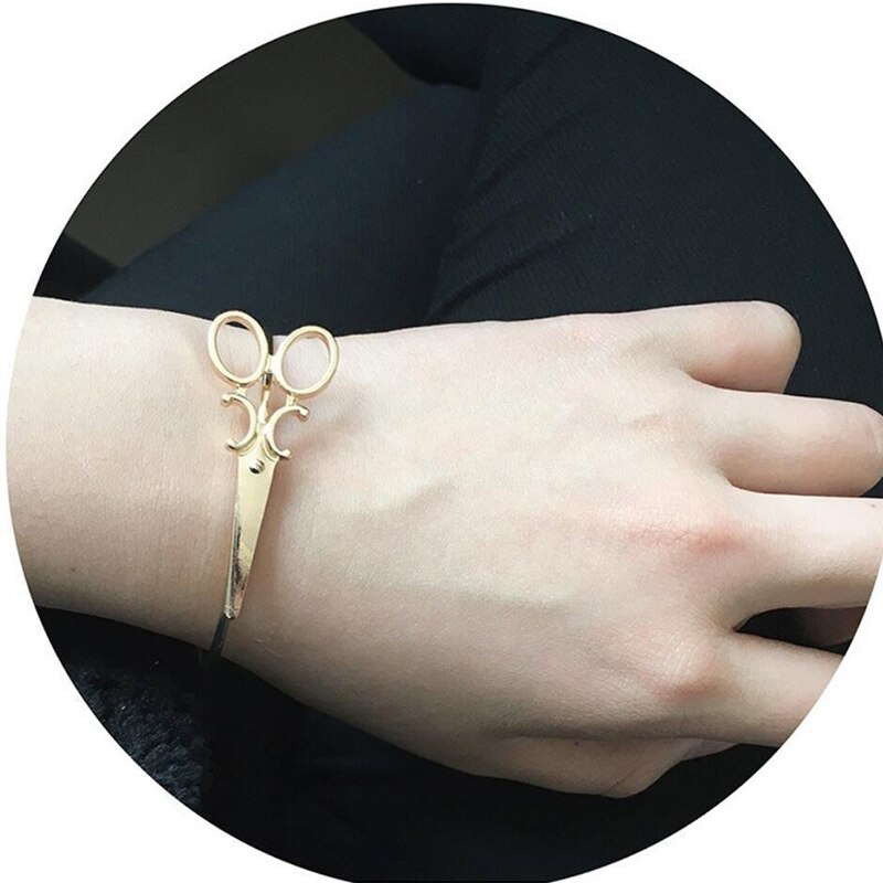 Novo punk tesouras tesoura pulseira cabeleireiro bangle cabelo stylist charme pulseira ajustável novo em jóias acessórios