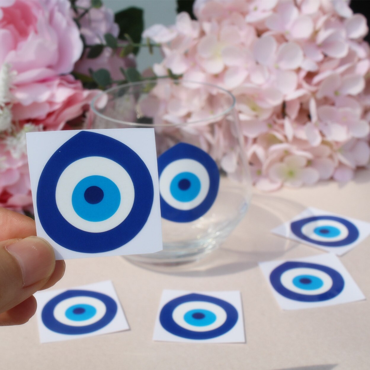 Blue Evil eyes stickers bachelorette party Tea Cups good eye vinyl decal Wine glass decorations