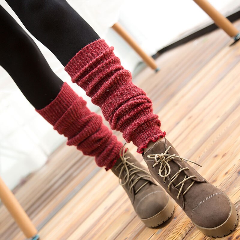 Studenten beenwarmers lange sokken dames pure kleur laars manchetten kousen meisjes winter wollen gebreide sokken dames