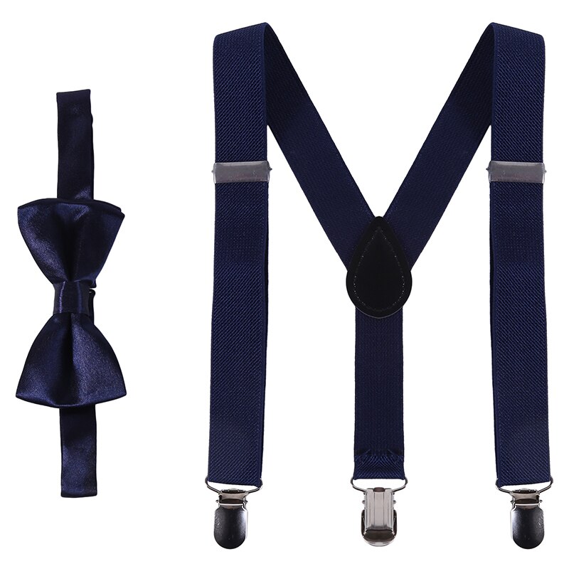 Kids Suspenders With Bowtie Children Bow Tie Set Boys Braces Girls Adjustable Suspenders Baby Wedding Ties Accessories: Navy Blue