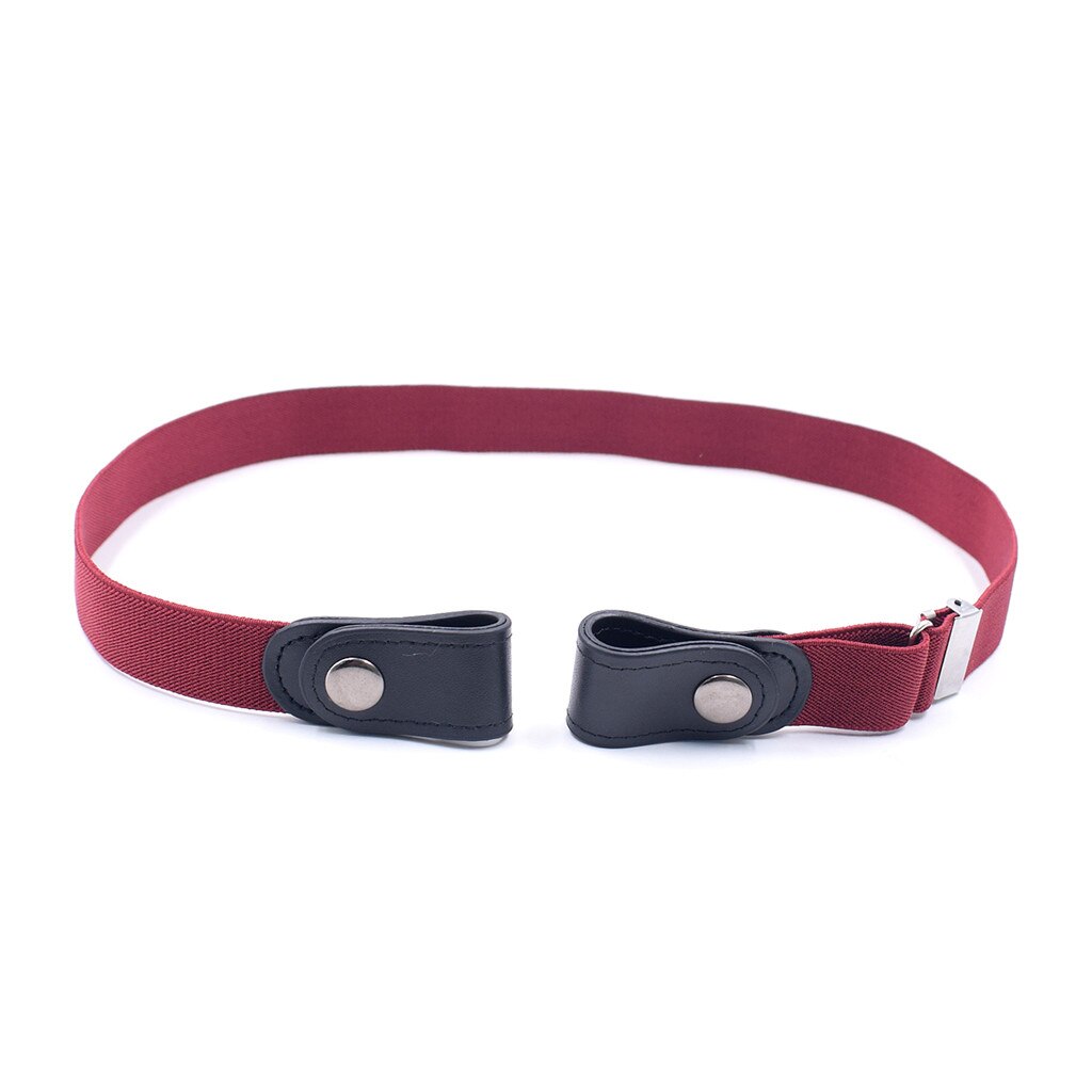 PU leather belt without buckle elastic invisible elastic belt Women /Men Children jeans belts no raised trouble: Red 