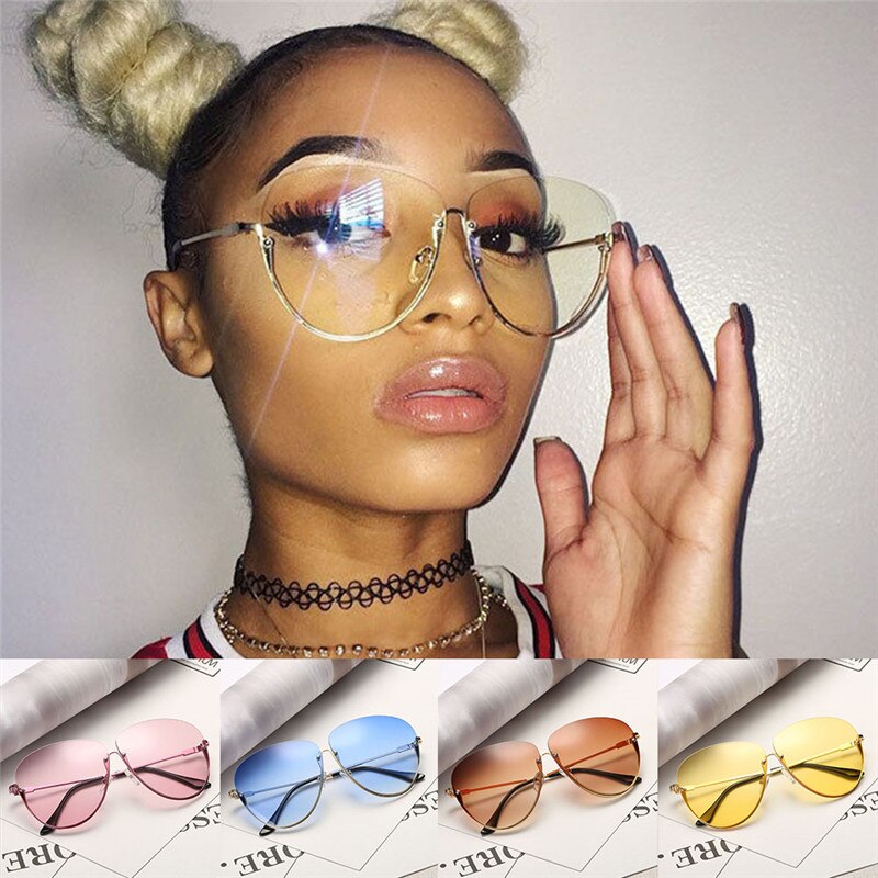 Kantløse cat eye damesolbriller trendy gennemsigtige solbriller damer gennemsigtige store metal guldkant kørebriller