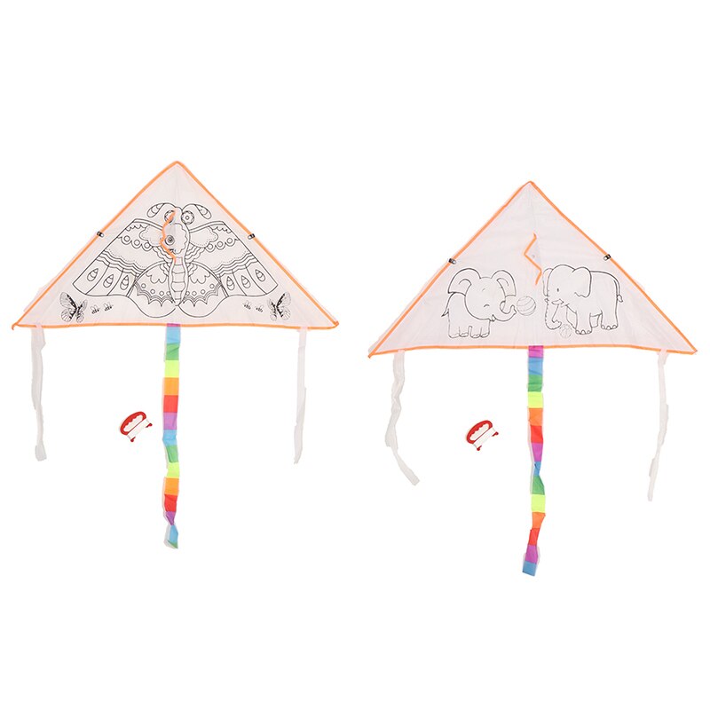 Cometas Grafiti de manualidades de nailon para exteriores para niños, cometa triangular en blanco, se puede pintar, juguetes voladores con líneas de 30m