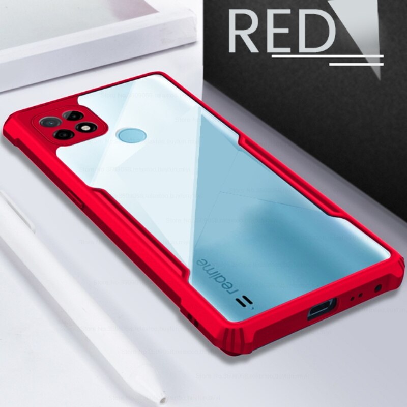 Realmi C 21 Case Transparant Acryl Tpu Bumper Armor Shockproof Beschermen Coque Voor Realmy Relme Realme C21 C 21 RealmeC21 fundas: red