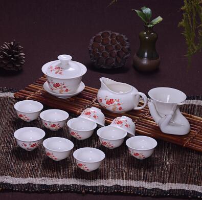14 Pcs Travel Tea Sets Chinese Portable Ceramic Bone China teaset Gaiwan Teacup Porcelain Tea Cup The Kung Fu Teapot Set: Yellow