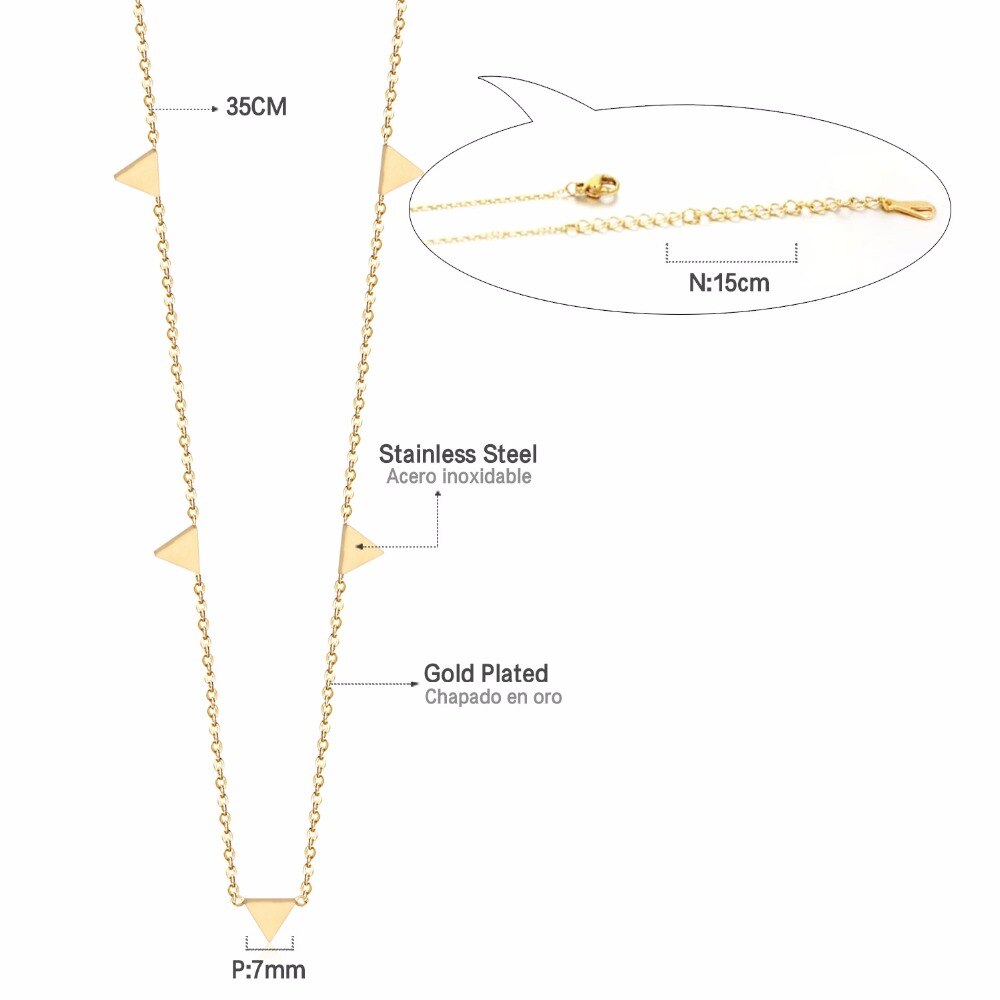 Luxo triângulo de ouro círculo estrela feminino menina colares gargantilha colares 35cm + 15cm aço inoxidável ajustável correntes colares