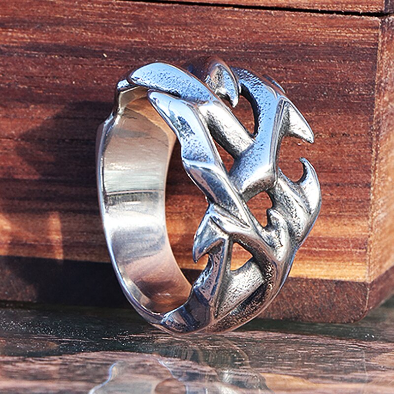 Vintage ▾ scava fuori design colonna vertebrale in acciaio inossidabile anello da uomo coppia anelli per uomo donna fresco nordico vichingo accessori gioielli