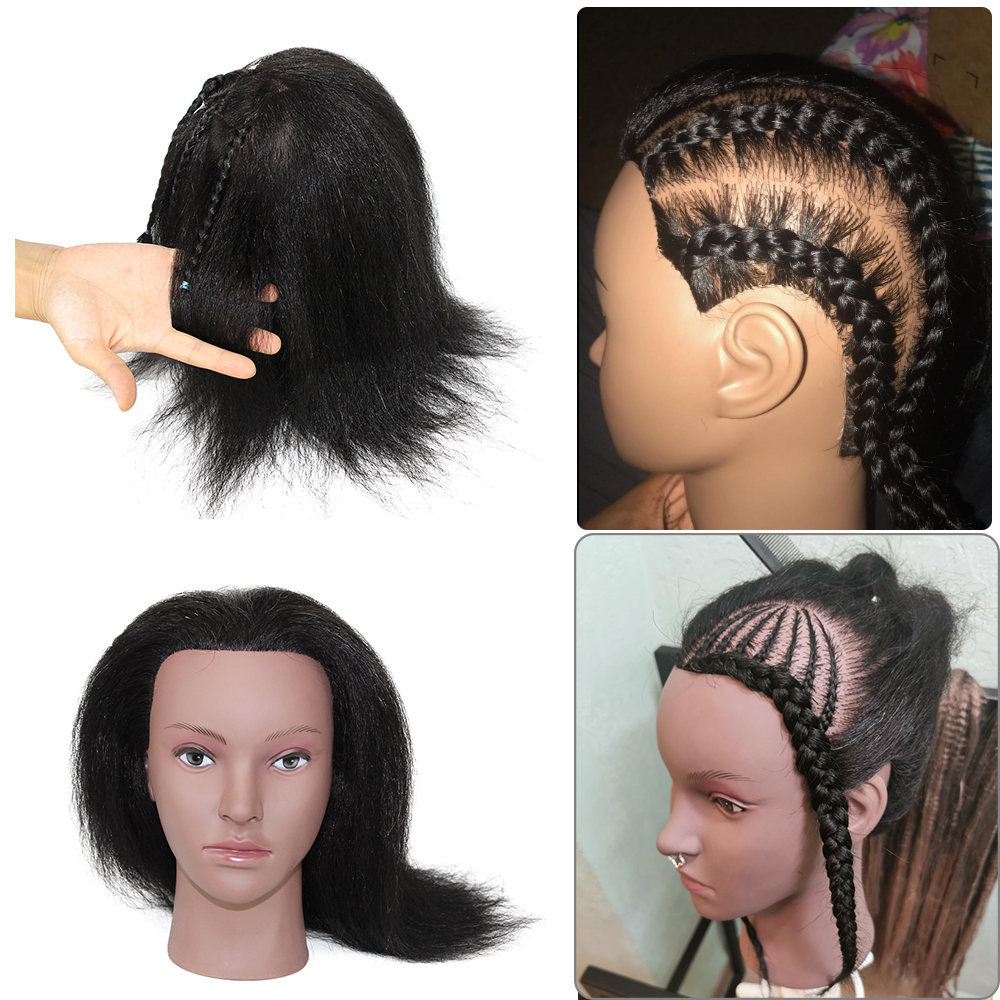 Afro Traininghead głowa manekina z ludzkimi włosami manekin lalka fryzjerstwo głowy treningowe Salon głowa manekina do zaplatania włosów