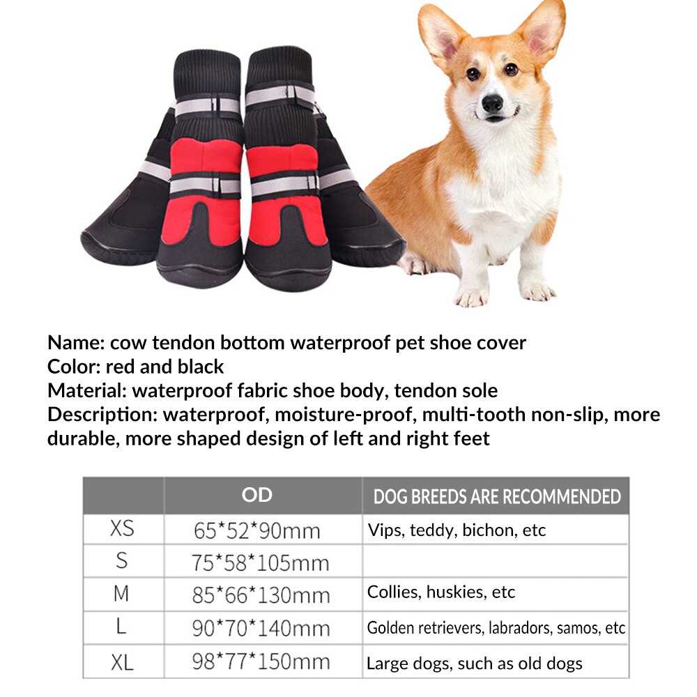 4 pièces hiver chien chaussures Golden Retriever Samos Husky coton bottes tissu imperméable chaussures antidérapantes bottes de pluie grand chien chaussures pour animaux de compagnie