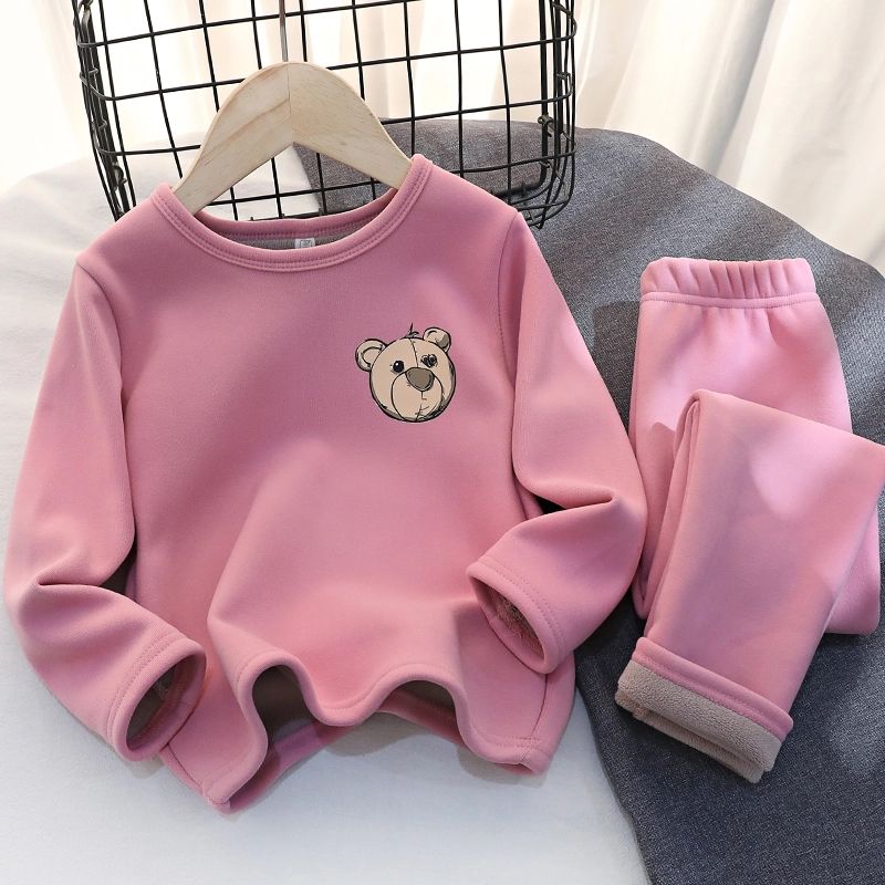 Pijamas cálidos para niños y niñas, traje acolchado de terciopelo, pantalones de fondo, ropa de invierno: Pink / 110cm