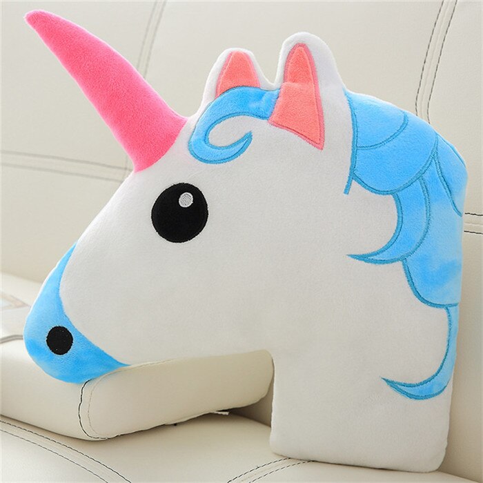 Adorable licorne tête en peluche oreiller flou doux en peluche Animal décor oreiller enfants lit lit jeter oreiller: Classic Blue