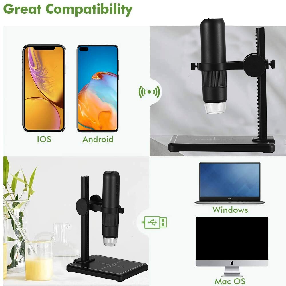 1000X Zoom WIFI HD Desktop Electronic Digital USB Microscope 8LED Plastic Support Stand For Apple Android Phone PC