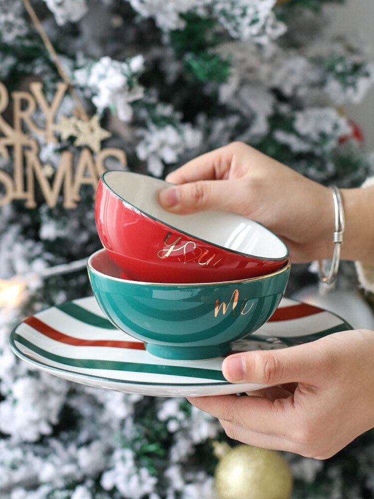 nordisch Weihnachten Verfolgung Gold Luxus Keramik Becher Gericht Nachtisch Obst Platte Geschirr einstellen Liebhaber Abendessen Platte Weihnachts Bäume