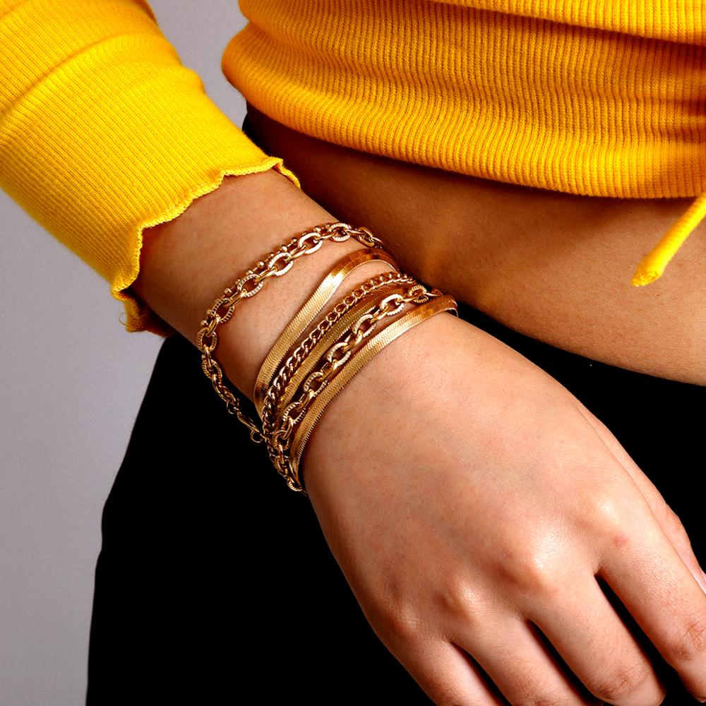 7 pièces/ensemble de Punk serpent chaîne Bracelets ensemble femmes brassard Boho gros métal lien Bracelet Bracelet main bijoux