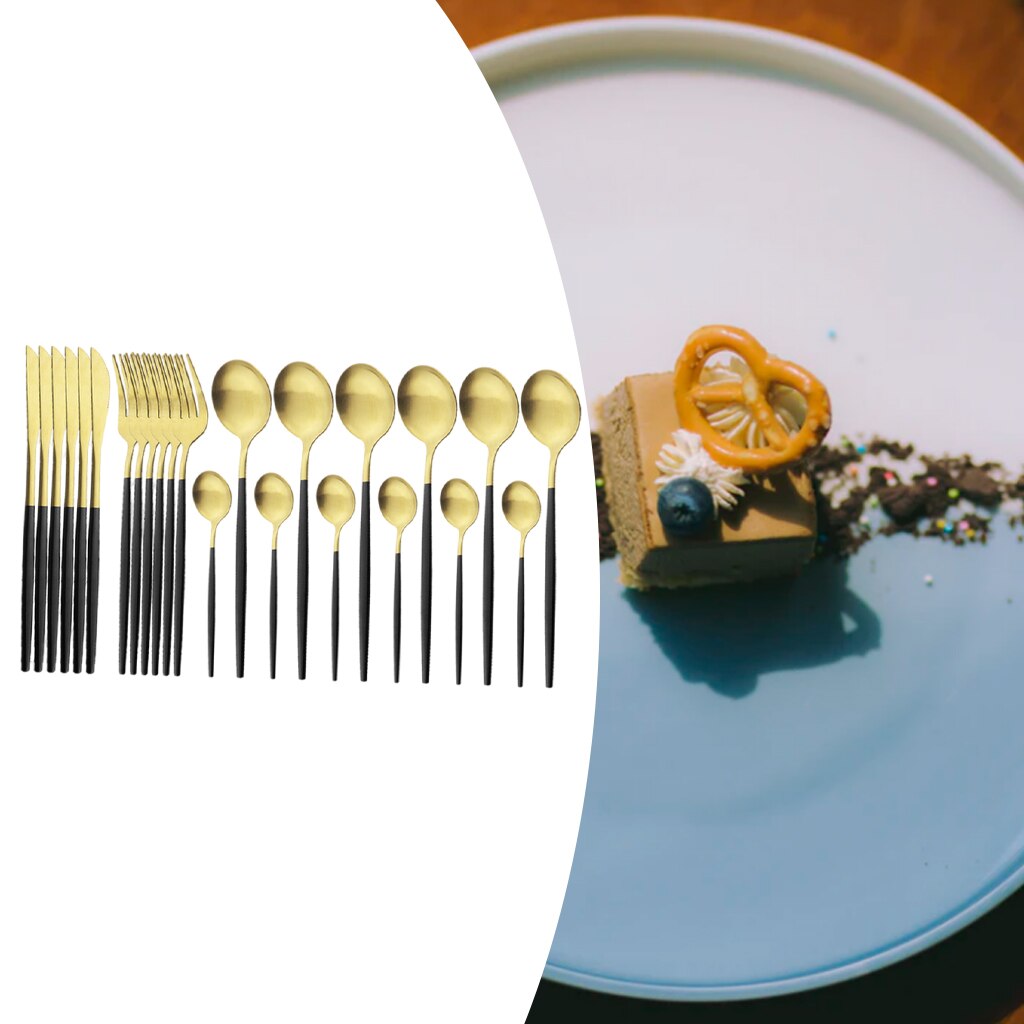 Kitchen Cutlery Set Knives Fork Tea Spoon Flatware Eating Cutlery Dinnerware Utensils: Black Golden 