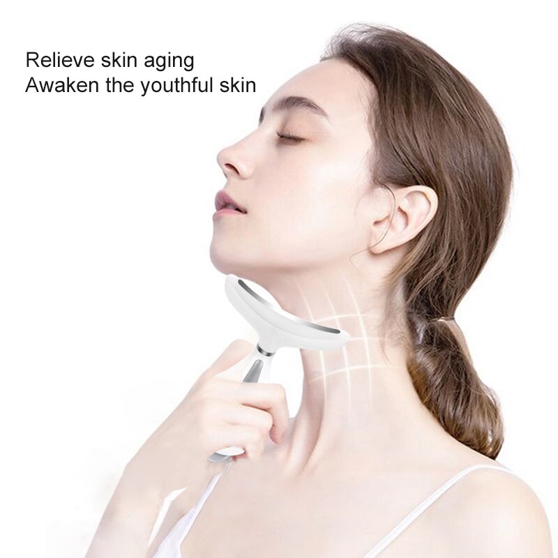 AmazeFan-masajeador de cuello Facial Led, 3 colores, fotonterapia, máquina de eliminación de arrugas de cara y cuello, Reduce el estiramiento de piel de doble barbilla