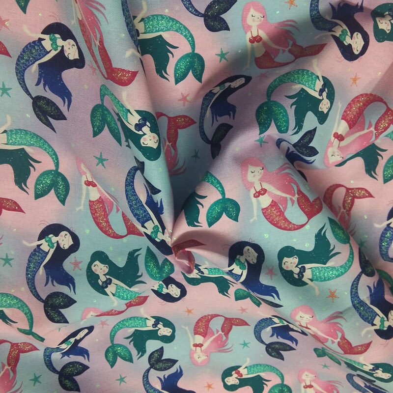 100% baumwolle viaPhil Neue Regenbogen Bunte Meerjungfrau Gedruckt Stoff Fisch Stoff Patchwork Tuch Kleid Heimat Dekor