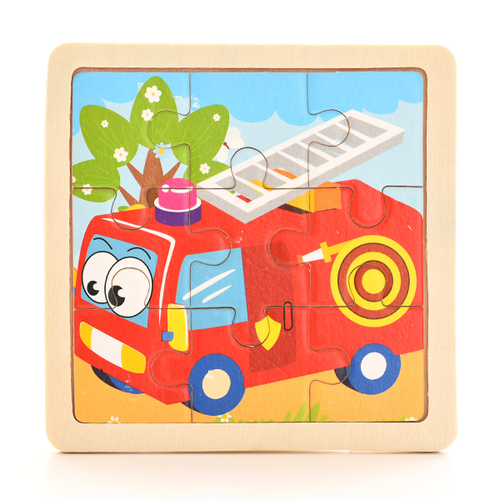 Baby Wooden Montessori Puzzle Child Game Wooden Puzzle 3D Cartoon Animal Puzzle Babies Toys Puzzles For Kids 1 2 3 Year Old: Fire engine