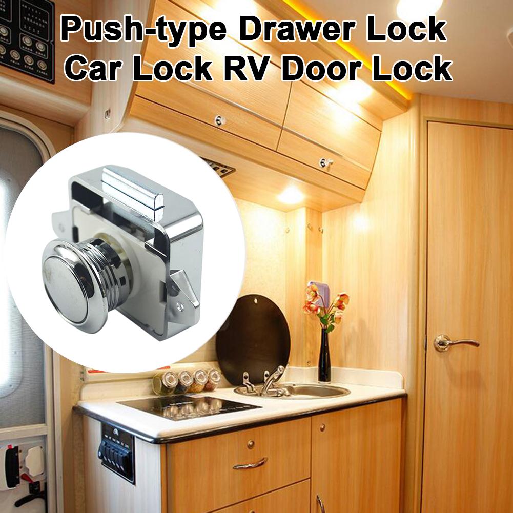 Car Push Lock Handle Type Button Push Locks Camper Car RV Caravan Boat Motor Home Cabinet Drawer Latch Furniture Hardware