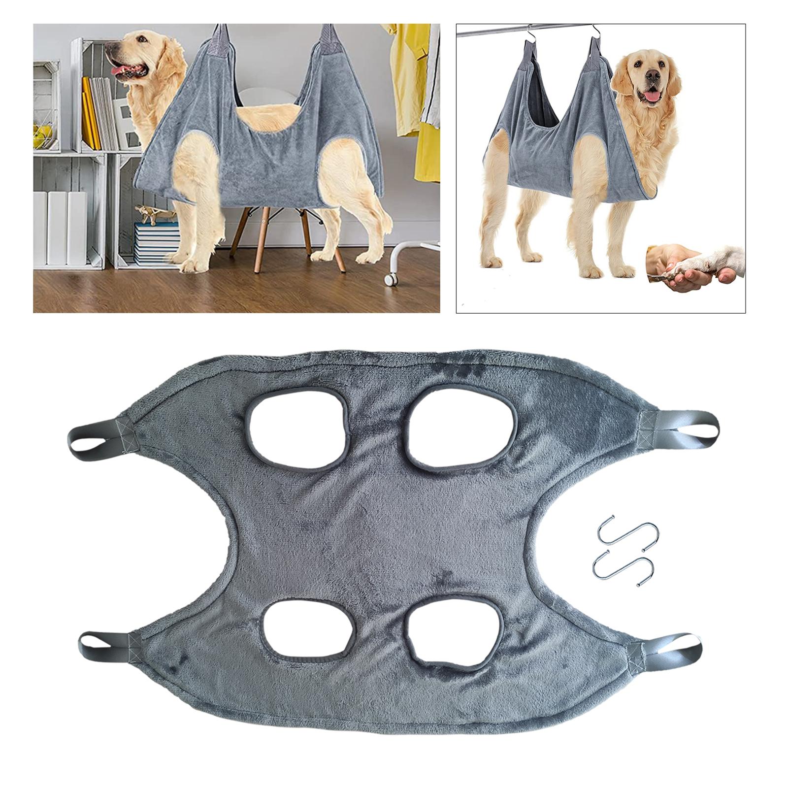 Portable Dog Grooming Hammock Restraint Bag Pet Dry Towel with 2 Hooks for Cleaning: Grey M