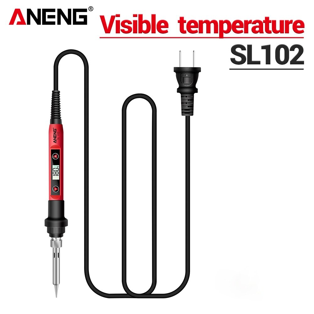ANENG-soldador eléctrico SL102, 60W, enchufe US/EU, herramienta de soldadura con pantalla Digital de temperatura ajustable, 220V soldadura puntas soldador estaño, soldar electrocauterización portátil: SL102 US plug