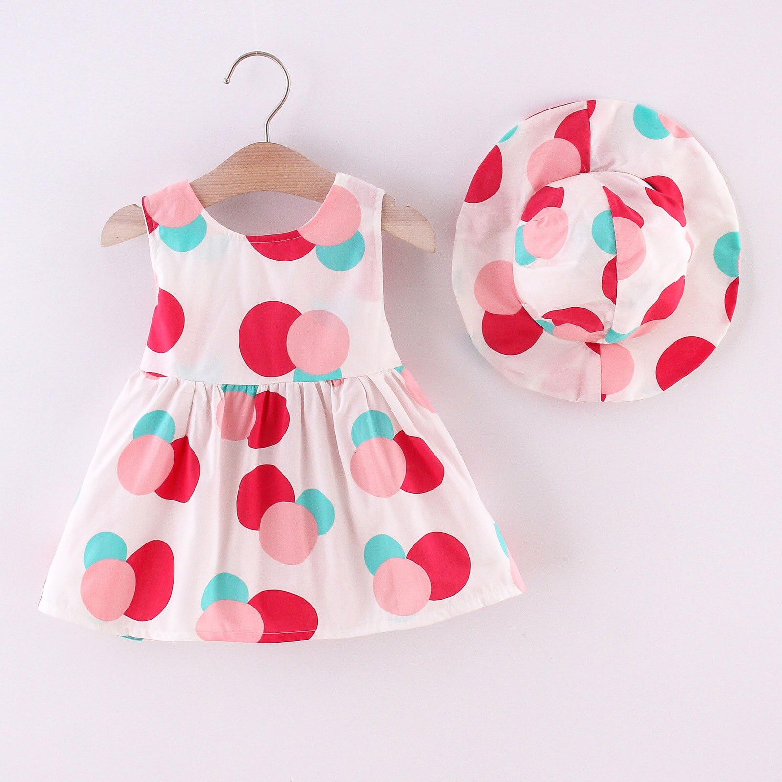Peuter Meisjes Strik Jurk + Strooien Hoed Jurk Zomer Polka Dot Print Baby Kids Mouwloze Meisje Verjaardag Partyprincess Jurk Hoed