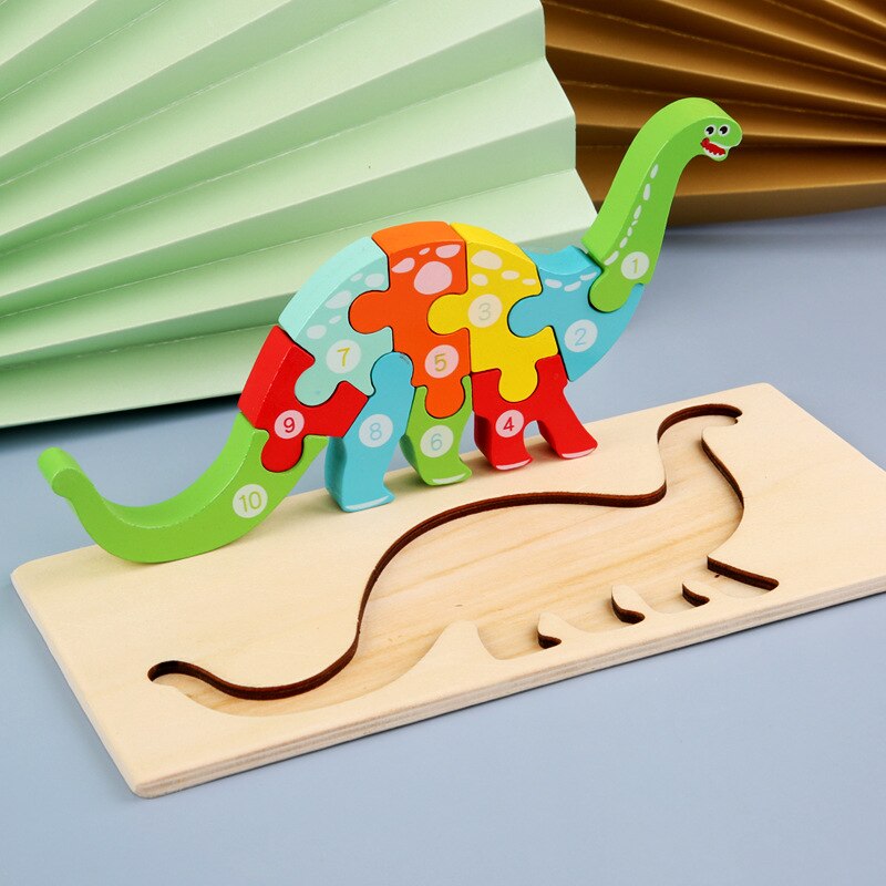 Baby Kids Houten Dier Verkeer Puzzel Vroeg Leren Educatief Speelgoed Voor Kinderen Brain Teaser Puzzel 3D Speelgoed: Dinosaur