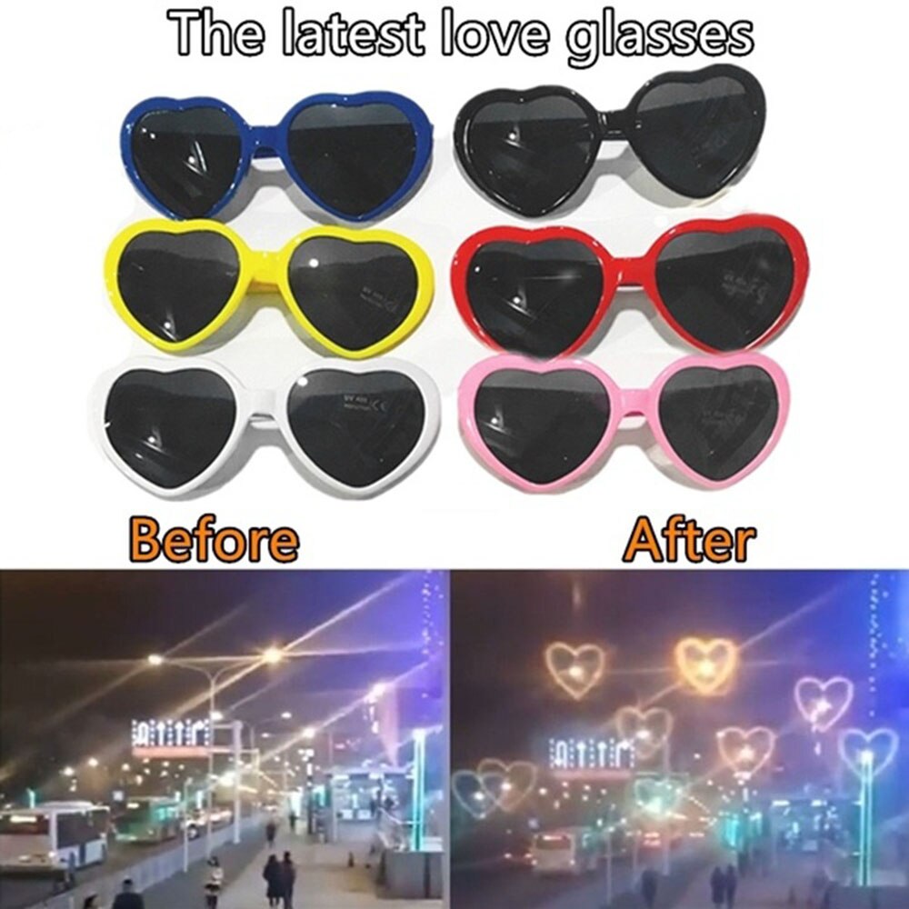 Love Heart Shaped Effects Glasses Watch The Lights Change to Heart Shape At Night Diffraction Glasses Women Kids Sunglasses