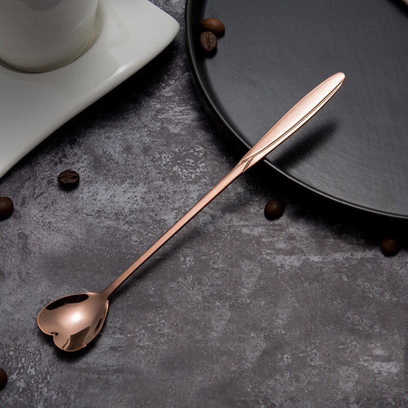 Roestvrij Stalen Lepel Set Met Lange Handvat Bloemen Hartvorm Ice Thee Koffie Lepel Dessertlepel Keuken Drinken Servies: 9