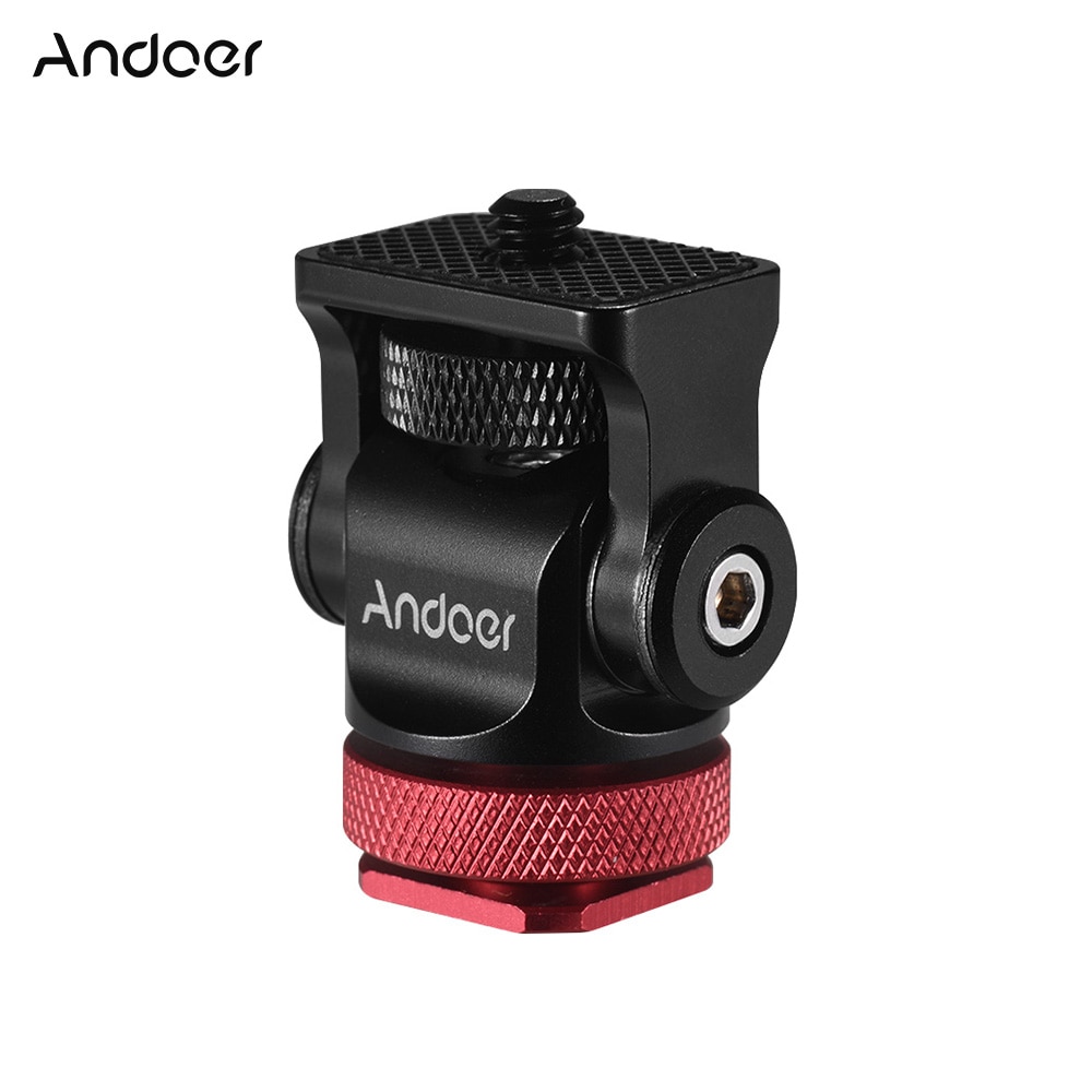 Andoer Mini Ball Head Ballhead Flash Shoe Mount Adapter 1/4" Screw for DSLR Camera Microphone LED Video Light Monitor Tripod: Red