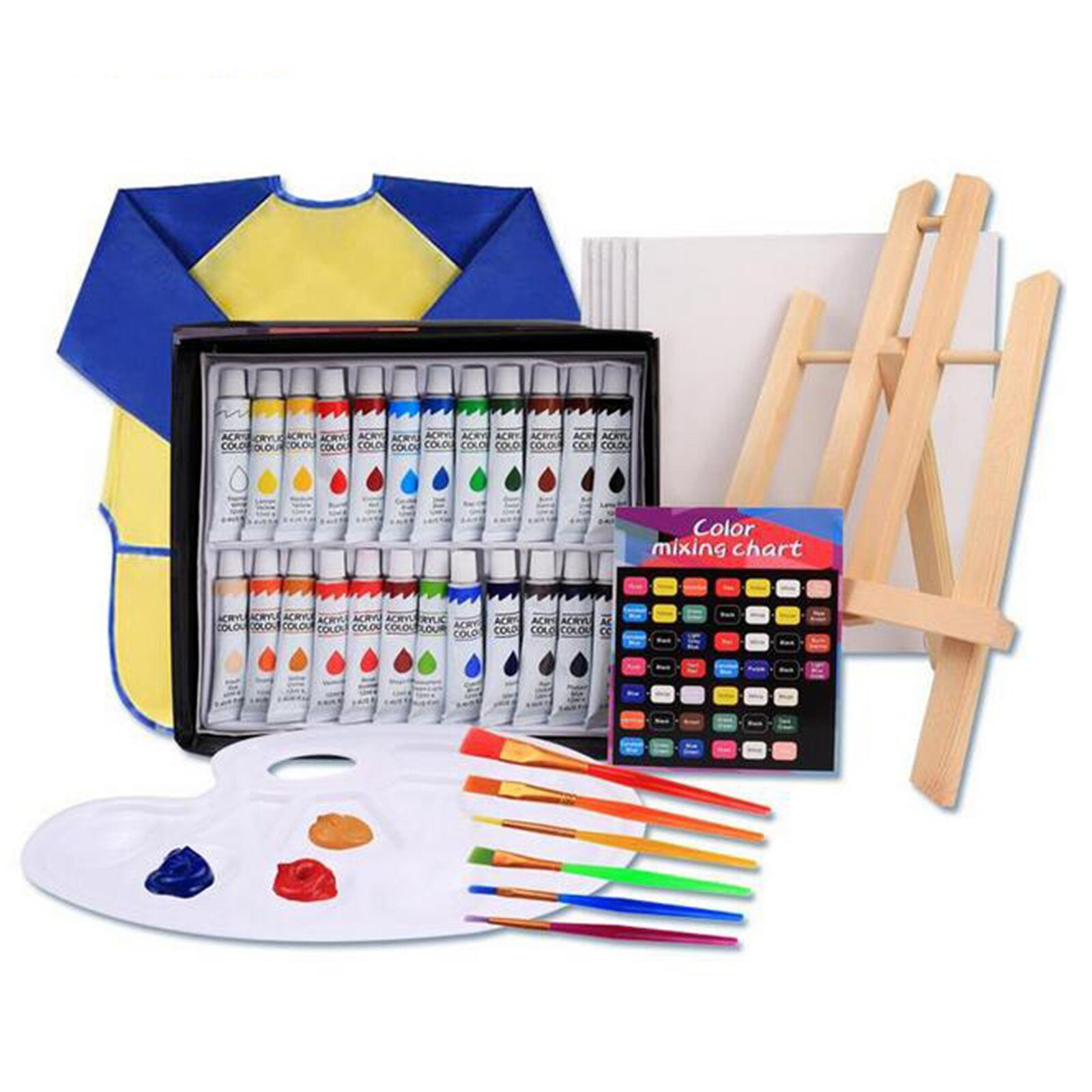36 Colors Solid Acrlic Paint With easel, palette, drawing paper Water Brush Gouache Pigments School Art Stationery
