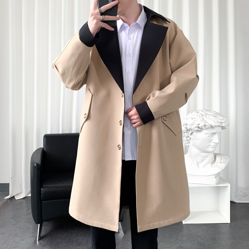 Trench-coat décontracté à capuche pour homme, manteau Long de , veste d&#39;automne à capuche, vêtements coupe-vent pour homme, collection printemps 2022: Kaki / XXXL