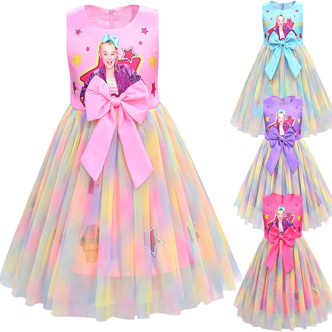 Girls Jojo Siwa Dress Girls Bow Vestidos Kids Party Birthday Dress Children Dresses Girls Christmas JOJO Siwa Princess Dress