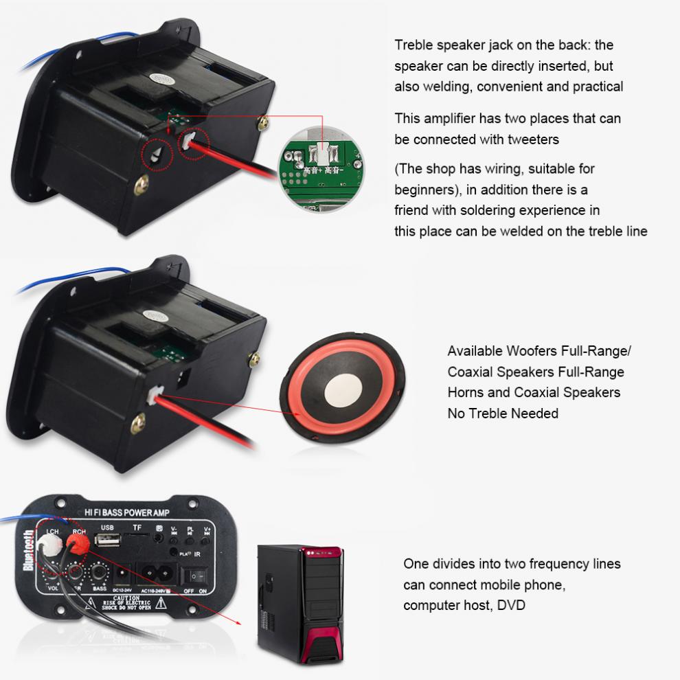 HIFI Bluetooth Car Audio Power Amplifier 5 Inch 25W FM Stereo Radio Digital Player Sound Amplifier Support SD USB DVD MP3 Input