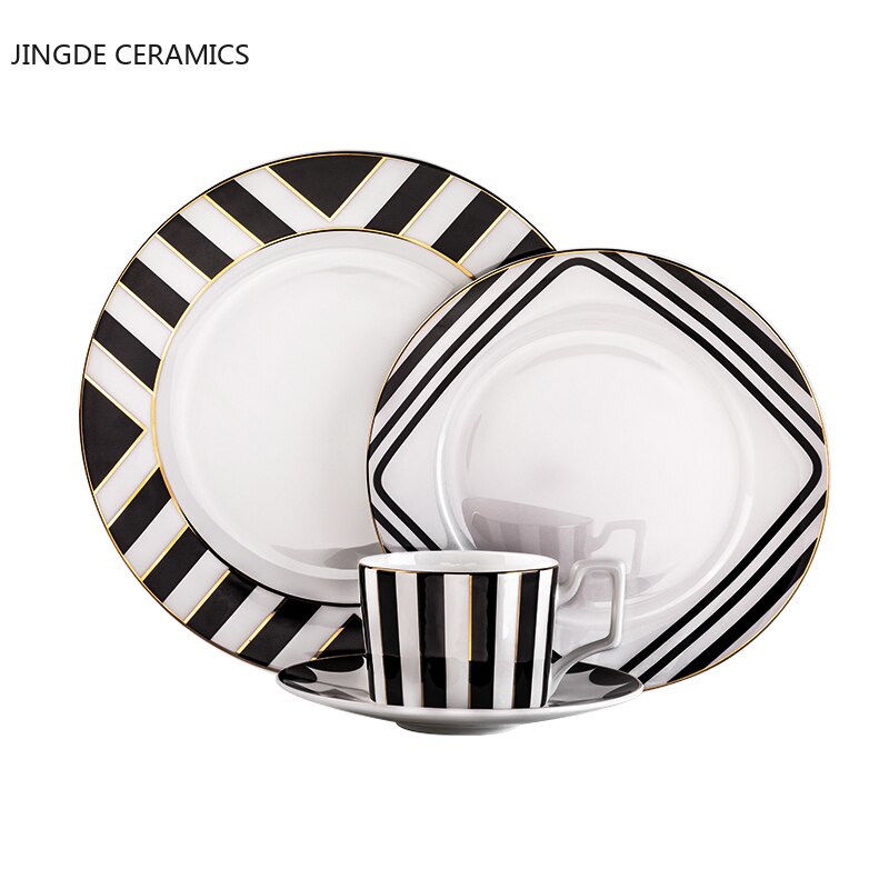 Plato de cerámica blanco y negro de estilo europeo, platos de cena, platos de comida occidental, bandeja de servicio, vajilla de cocina de restaurante