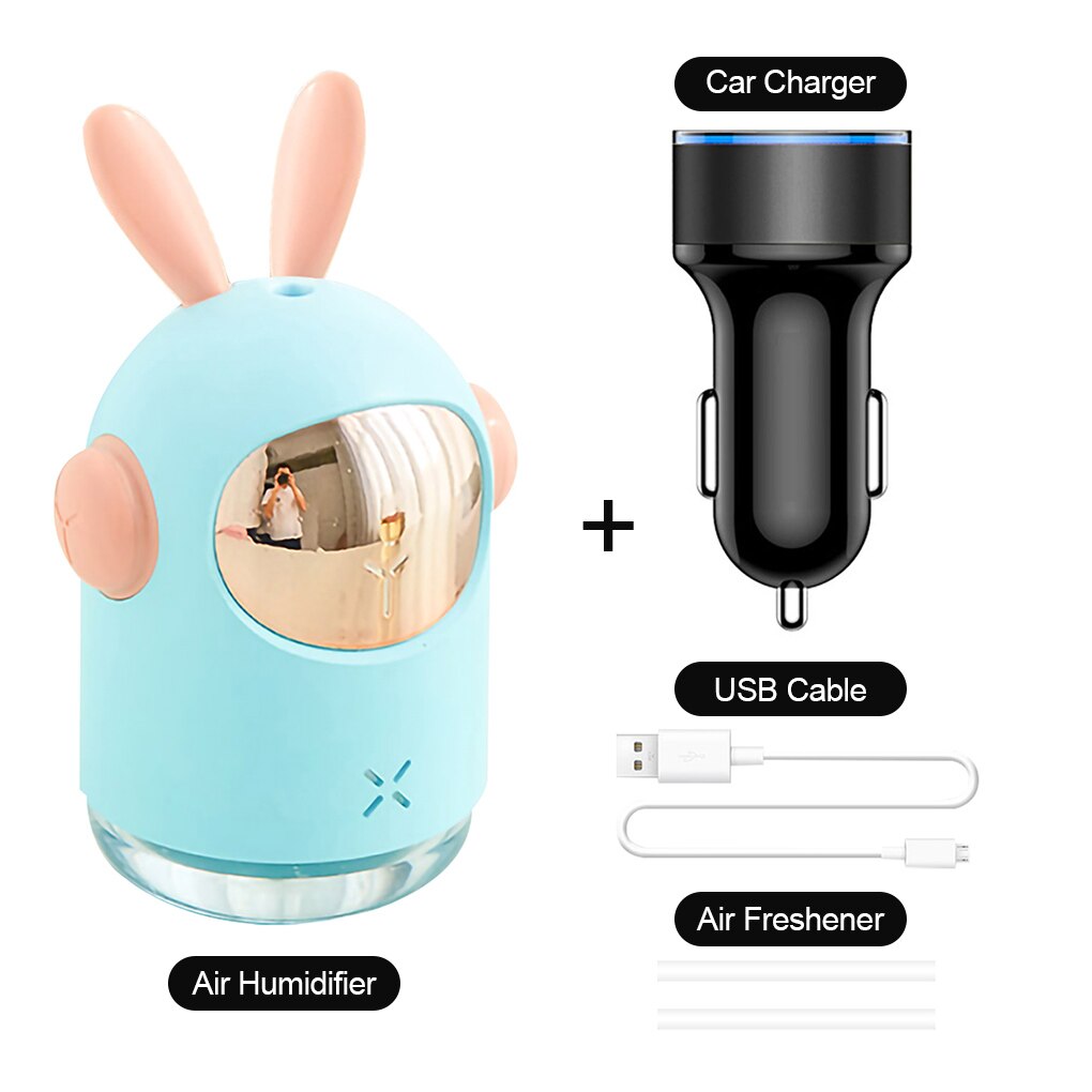 300mL Car Air Humidifier Aromatherapy Humidifier Air Damper Aroma Diffuser Machine Essential Oil Ultrasonic Mist Maker Quiet: blue with charger