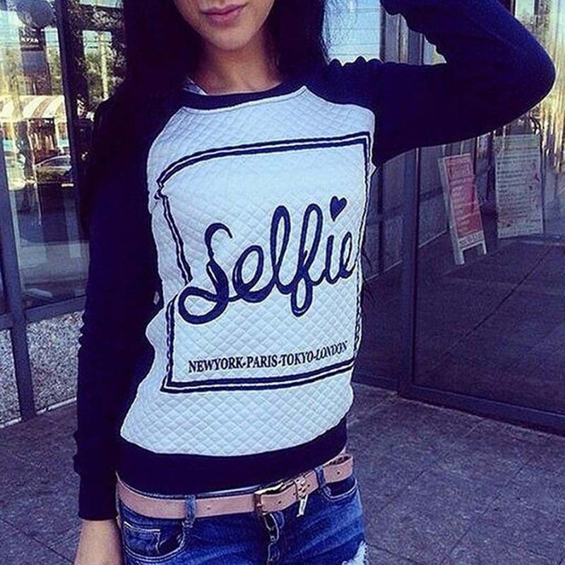 Women's Sport Pullover - Loose Fit Alphabet Print Hoodie - Long Sleeve Round Neck Top