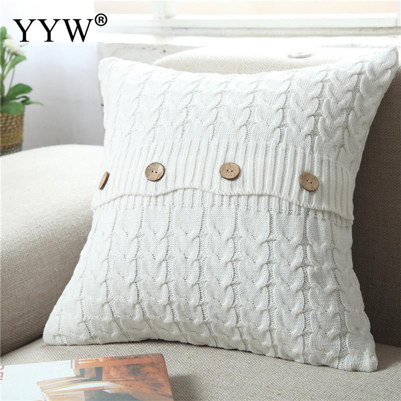 Almohada para sofá cama de tela de algodón de estilo nórdico, cojín, cojines tejidos para el hogar, silla, sofá, cojines decorativos de 45x45cm: white